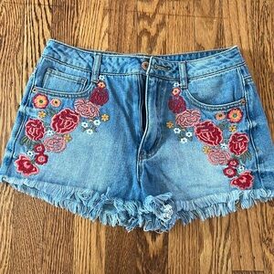 Forever 21 Jean shorts with floral embroidery!